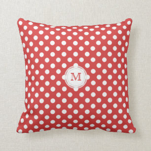 Monogramme : Coussin à pois rouge et blanc