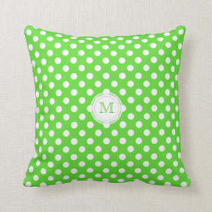 Monogramme : Coussin à pois vert et blanc