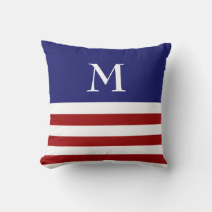Monogramme Coussin rouge, blanc et bleu