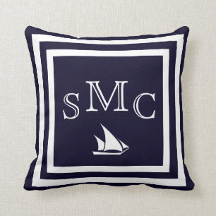 MONOGRAMME coussin uni bleu foncé