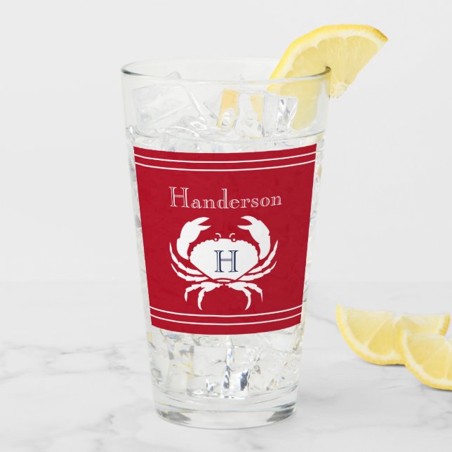 Monogramme Crabe blanc rouge Verre nautique (Dos glace)