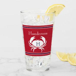 Monogramme Crabe blanc rouge Verre nautique