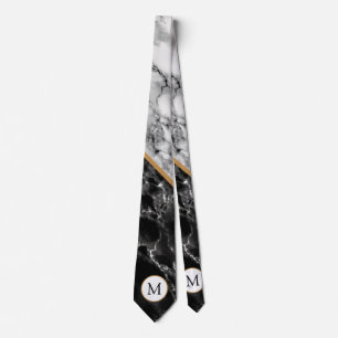 Monogramme Cravate avec design en marbre noir blan
