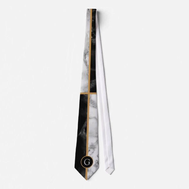 Monogramme Cravate Marbre blanc et noir (Devant)