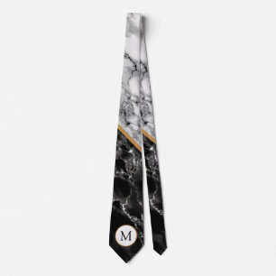 Monogramme Cravate Noir Blanc Marbre Pierre Design