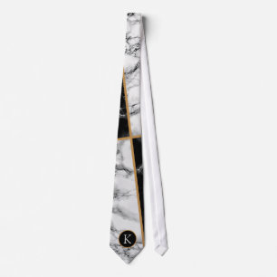 Monogramme Cravate personnalisé Marbre noir blanc