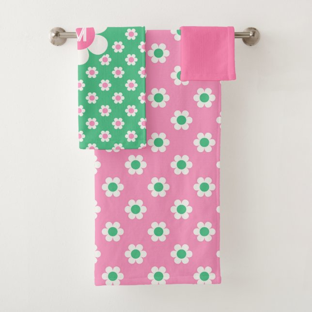 Monogramme Custom Retro Daisis rose et vert (En situation)