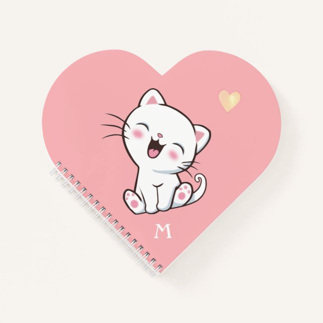 Monogramme & Cute Kitty Chat sur Carnet rose clair (Devant)