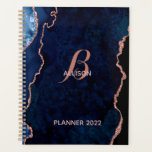 Monogramme d'âge or Rose de la marine moderne<br><div class="desc">Un design moderne,  marine et doré rose agate est la toile de fond de cet élégant planificateur. Votre monogramme dans une police de calligraphie élégante est la pièce maîtresse de ce design chic. Ajoutez votre nom au planificateur et faites-le vous-même.</div>