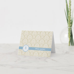 Monogramme Damask Carte de remerciements - Bleu