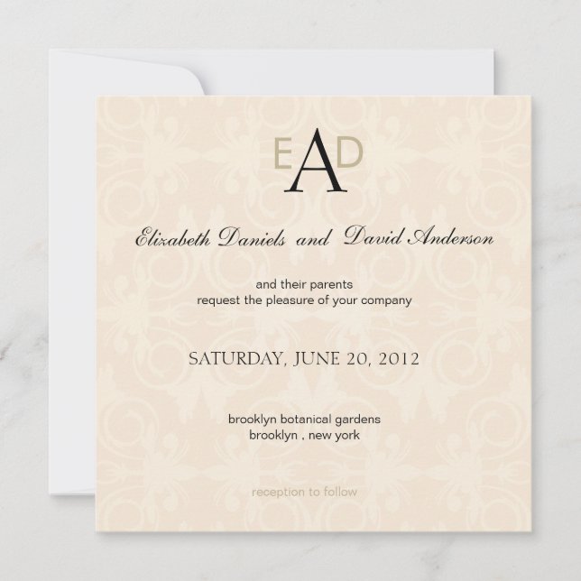 Monogramme Damask - faire-part de mariage (Devant)