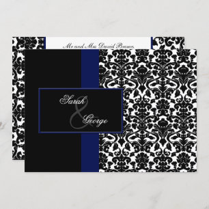 monogramme damask marine faire-part de mariage
