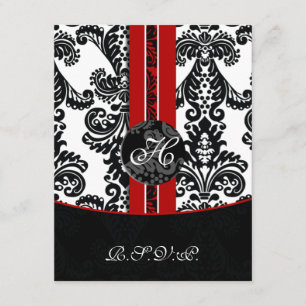 monogramme damassé rouge cartes rsvp