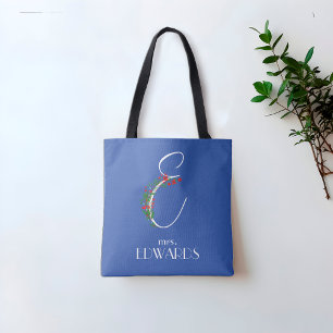 Monogramme d'aquarelle rustique E Sac fourre-tout