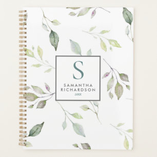 Monogramme d'aquarelle vert moderne Feuille