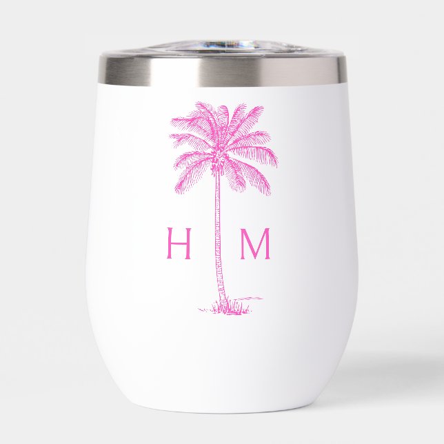 Monogramme d'arbre de palmier nain rose et blanc (Avant)