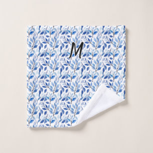 Monogramme d'art fin en mosaïque de feuilles bleue