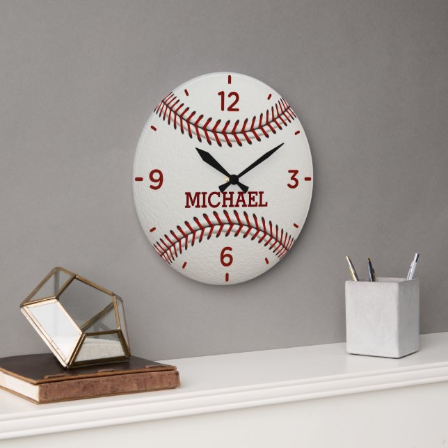 Monogramme de balle de baseball Acrylique Horloge  (Bureau)