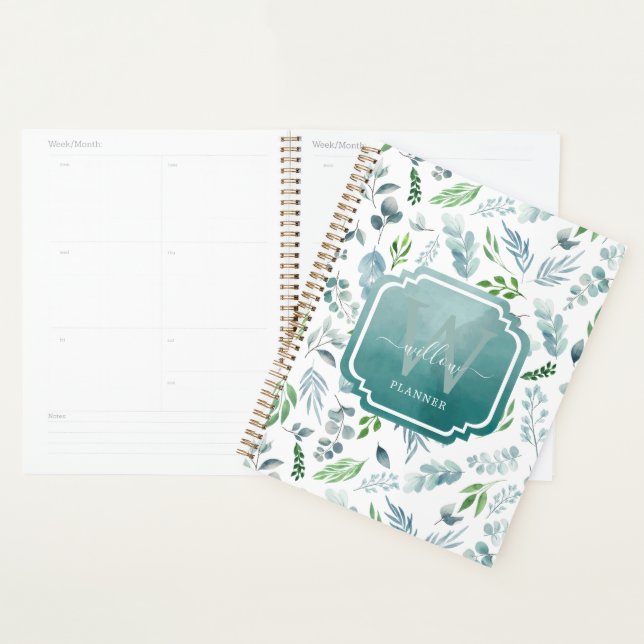 Monogramme de Boho moderne Vert Eucalyptus Foliage (Devant avec enveloppe)