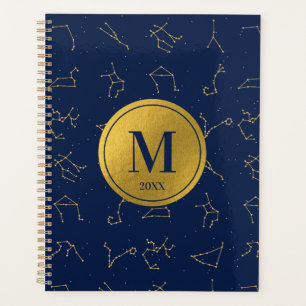 Monogramme de constellations de Zodiac bleu or et