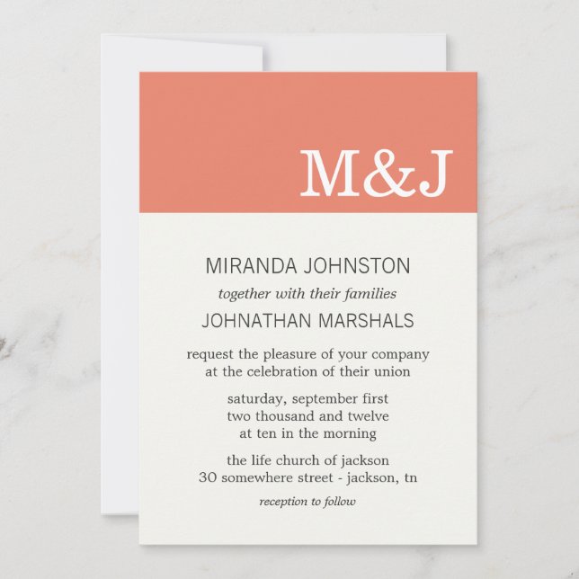 Monogramme de corail - Invitations de mariage phot (Devant)
