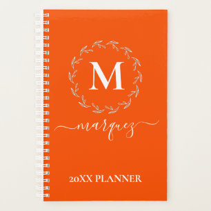 Monogramme de couronne botanique blanche orange