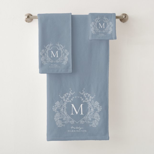Monogramme de crête florale bleu foncé classique (En situation)