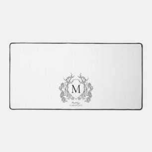 Monogramme de crête florale noir et blanc classiqu