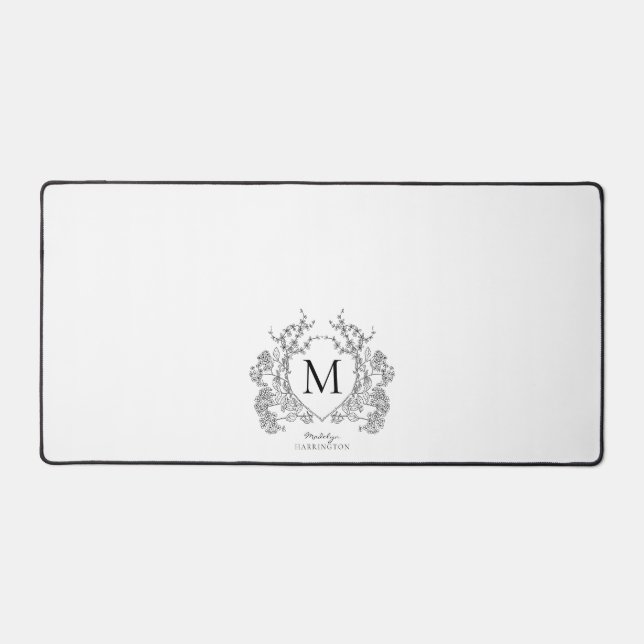 Monogramme de crête florale noir et blanc classiqu (Recto)