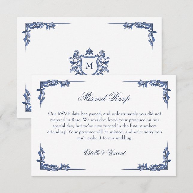 Monogramme de crête vintage bleu Réponse manquée a (Devant / Derrière)