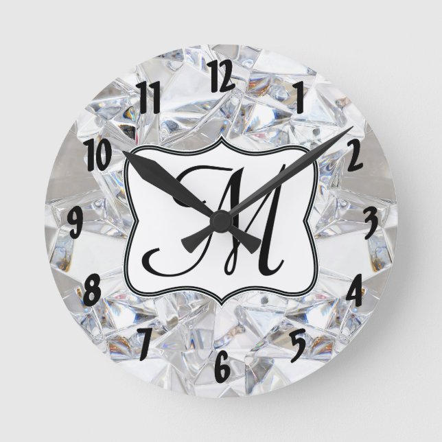 Monogramme de cristal de glace diamant Horloge mur (Recto)