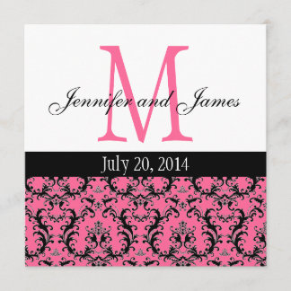 Monogramme de Damas rose chaud Faire-part de maria