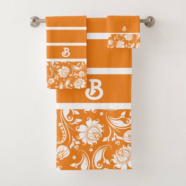 monogramme de damas vintages orange et blanc (En situation)