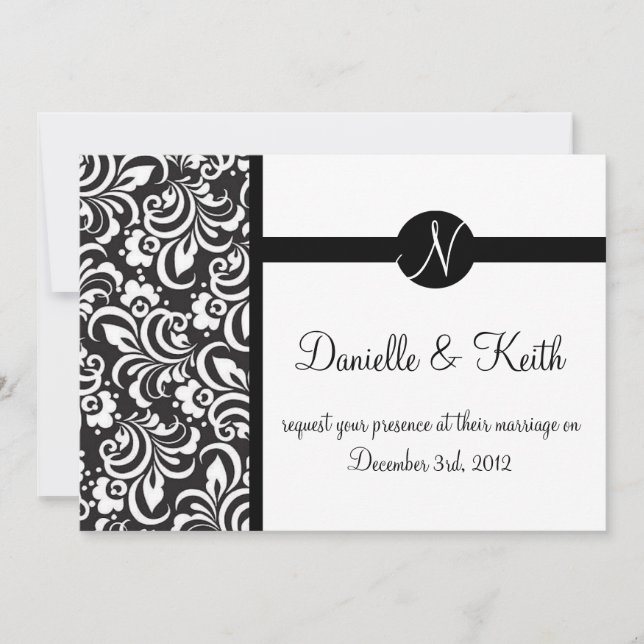 Monogramme de faire-part de mariage noir blanc (Devant)