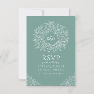 Monogramme de feuille à main verte RSVP mariage