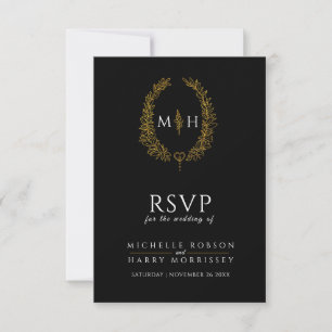 Monogramme de feuille d'or noir RSVP mariage