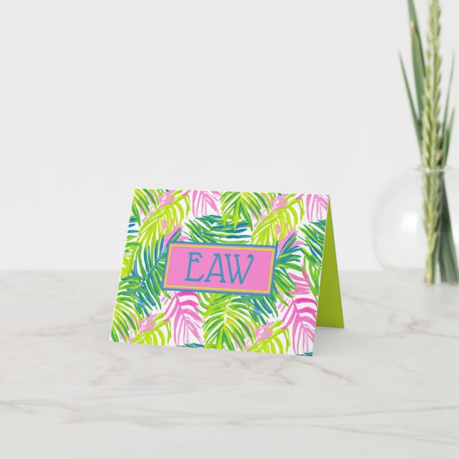 Monogramme de feuilles de palmier rose et vert Pré (Devant)