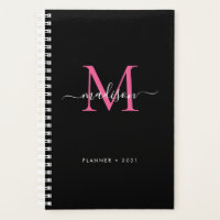 Monogramme de fille rose magenta noire Nom du scri