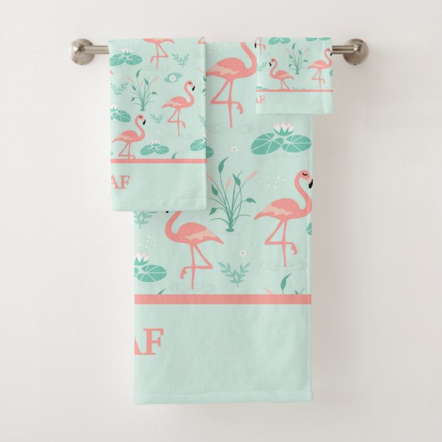 Monogramme de flamant rose tropical vert (En situation)