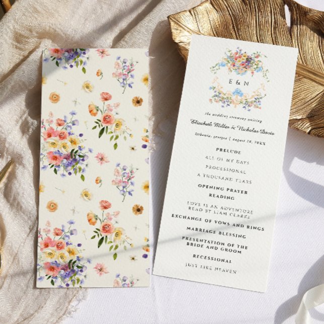 Monogramme de fleur sauvage | Programme de mariage (Créateur téléchargé)