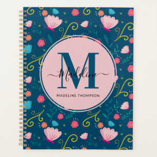 Monogramme de fleurs de papillon rose bleu marine