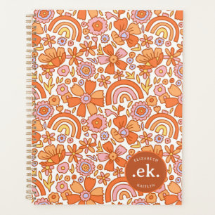 Monogramme de fleurs rétro groovy orange