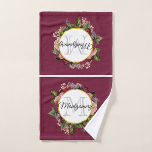 Monogramme de fleurs roses et bordeaux