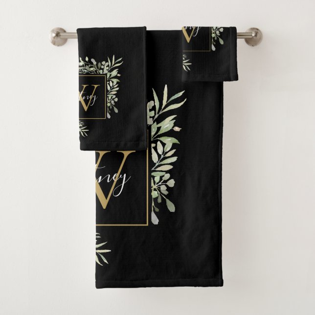Monogramme de florale de verdure d'or noir personn (En situation)