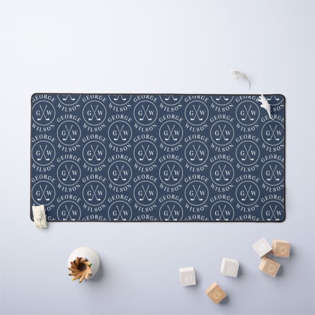 Monogramme de golf personnalisé Marine bleu Nom pe (Tableau pour enfants)