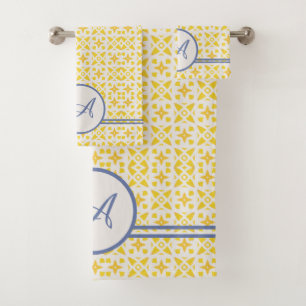 Monogramme de grunge   Elégant Motif jaune et bleu