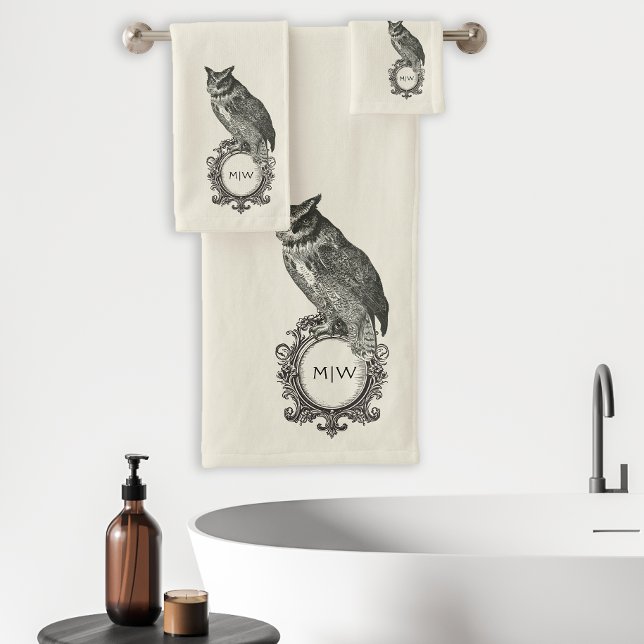 Monogramme de hibou vintage ivoire noir (Créateur téléchargé)