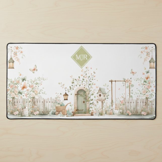 Monogramme de jardin floral (cute sweet cottagecore floral garden desk mat with custom monogram initials)