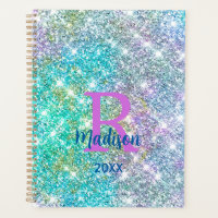 Monogramme de la fausse parties scintillant bleue 