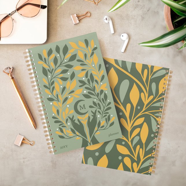 Monogramme de la lune céleste des mains spirituell (Spiritual Hands Celestial Crescent Moon Monogram Planner)